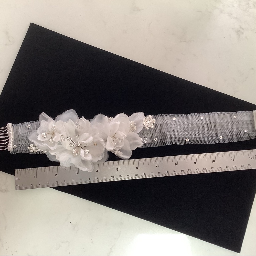 Elegant White Floral Bridal Hair Strip with Combs. 2 Available